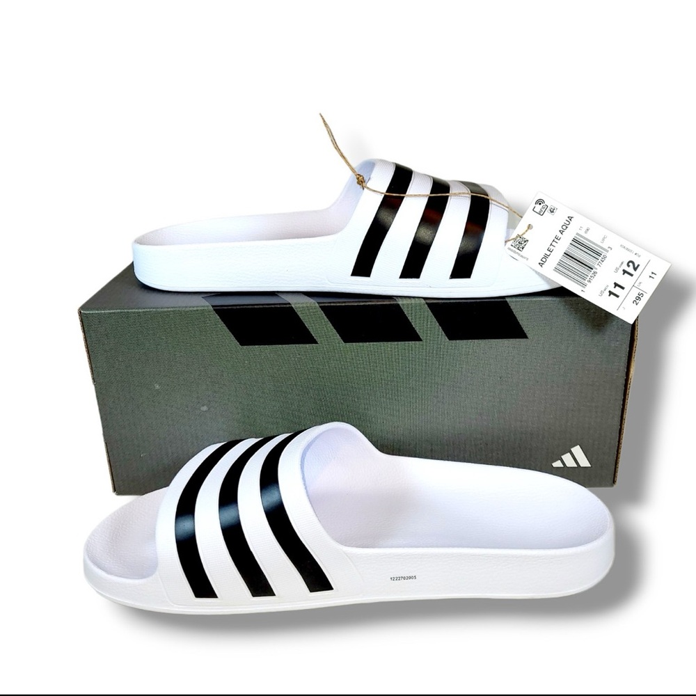 Adidas Adilette Shower Slides White/Black, Men's Size 11, NWT